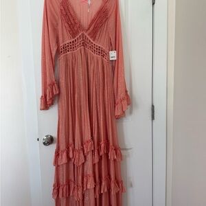 Free People Coral Long Sleeve Maxi Dress